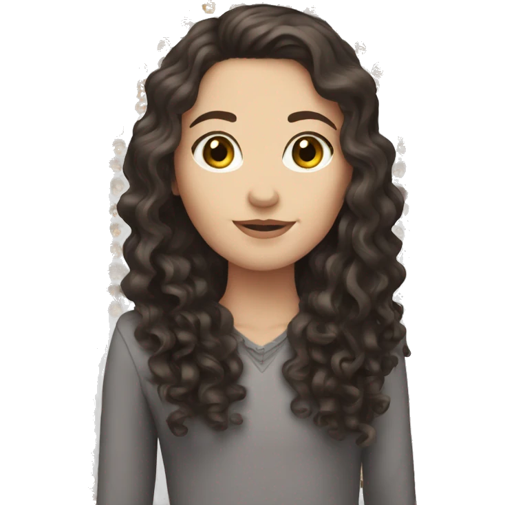 White girl with very dark brown curly long hair emoji