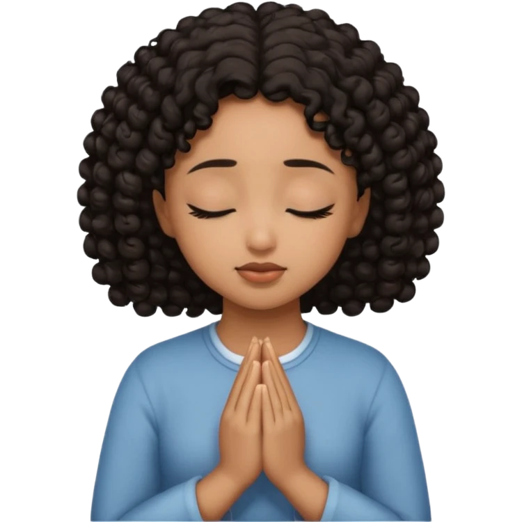 brown girl praying curls black hair and eyes closed emoji