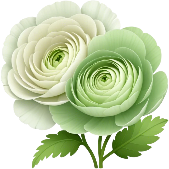 Two white and light green Ranunculus flowers with no stem emoji