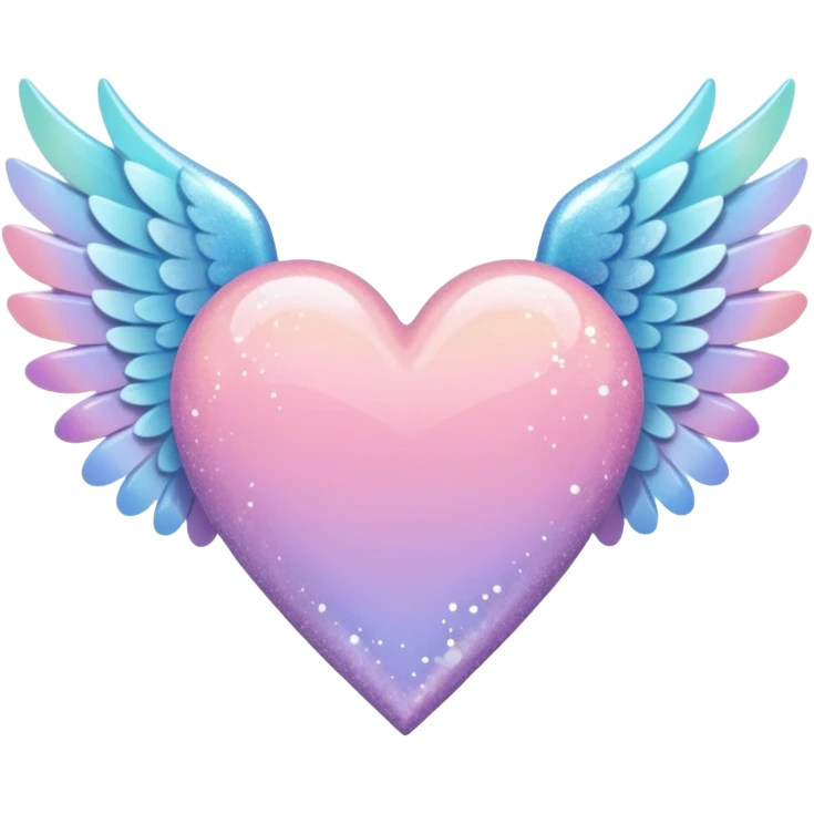 ombré heart with big full pastel wings with glitter emoji