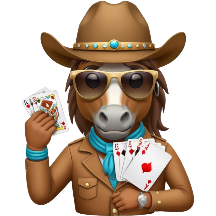 horse playng poker wearing cowboy hat wearing sunglasses emoji