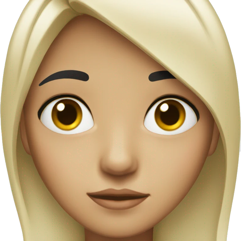 Girl with black thin hair black eyes makes side eye emoji
