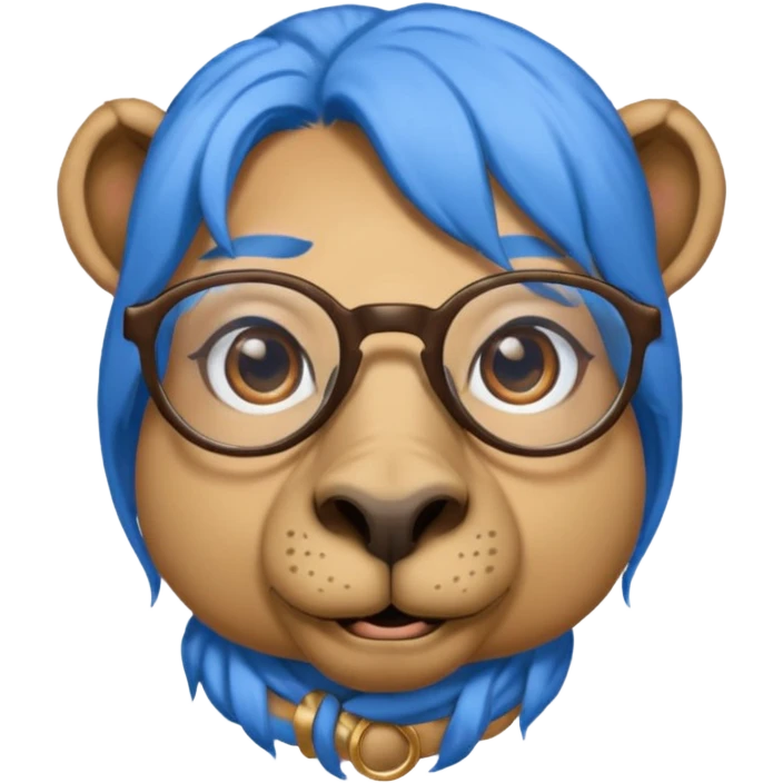 camel face with blue hair and glasses emoji