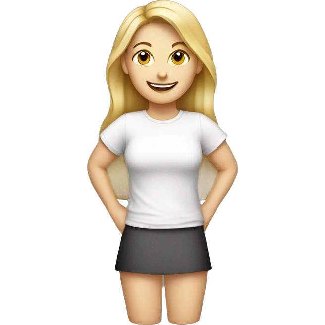 Cute dark mid long blonde Caucasian woman smiling in white t-shirt  emoji