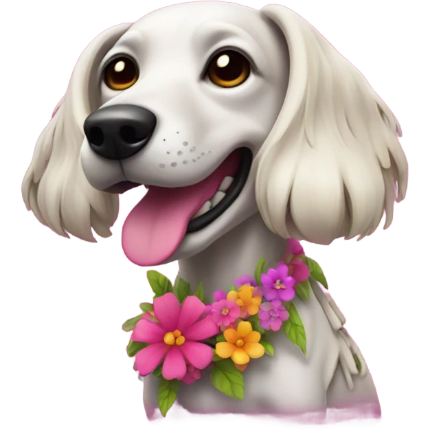 Hot pink skeleton-dog with flowers  emoji