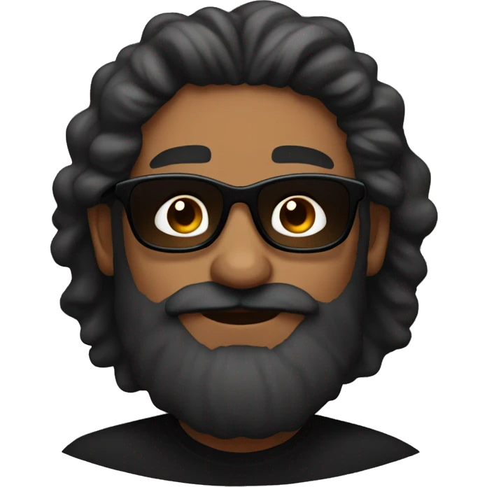 Brown man, with Big long size beard, log hair and black  sun glases and black tshirt emoji