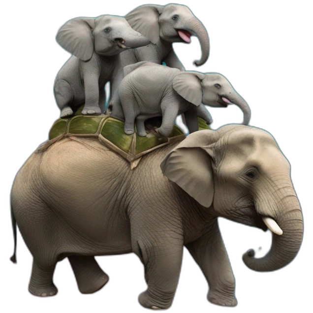 four elephants on a turtle in space emoji