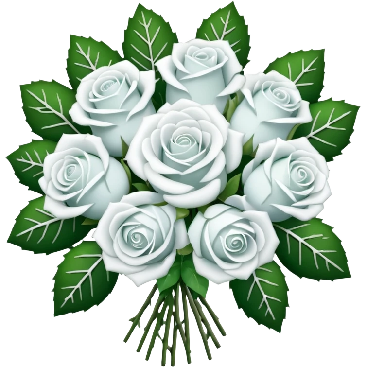 A bouquet of white roses, adorned with Christmas snowflakes emoji
