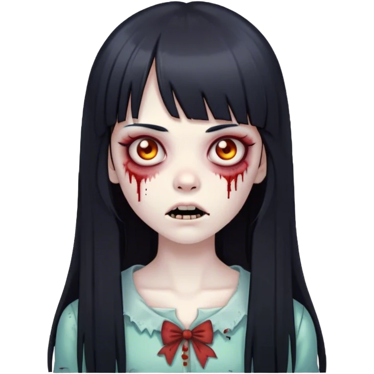 zombie girl with straight long black hair and bangs 🧟‍♀️ emoji