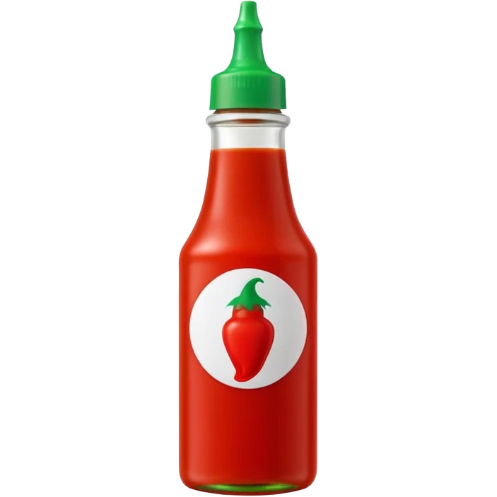 small upright squeeze bottle of sriracha sauce, bright red with distinct green nozzle cap, slightly translucent showing thick glossy red sauce inside, simple shape, no label or branding, no dish or extras, apple emoji style, soft lighting, subtle shadows, emoji scale emoji