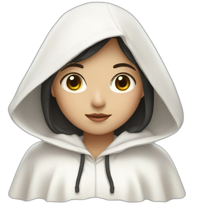 Korean girl with white cape and white hoodie  emoji