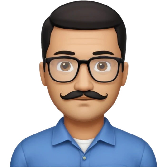 Attractive Hispanic TV host in his mid to late 40s with light brown skin, short straight black hair slicked back with fade on sides, square handsome face with strong jawline, friendly approachable expression, black beard and moustache, wearing glasses emoji