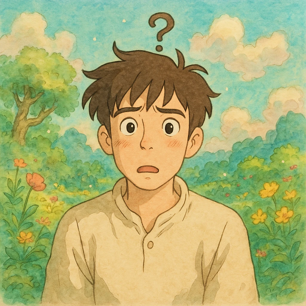 confused person, ghibli style illustration emoji