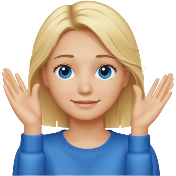 Girl massaging her head with blonde wet hair with anti-dark circles patches in her eyes dressed in a blue sweater with a smile emoji