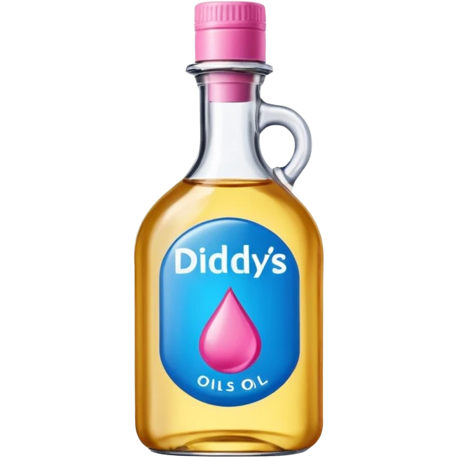 bottle of oil blue top pink outside with logo that says Diddys Oil emoji