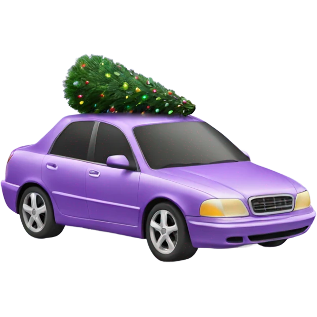 Christmas light purple car with Christmas tree emoji