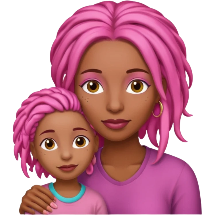 woman with pink locs and daughter  emoji