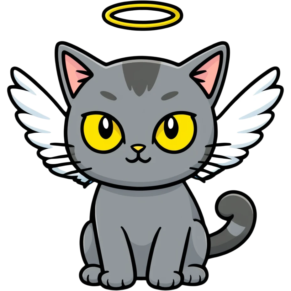 Dark gray cat with greenish-yellow eyes and angel wings  emoji