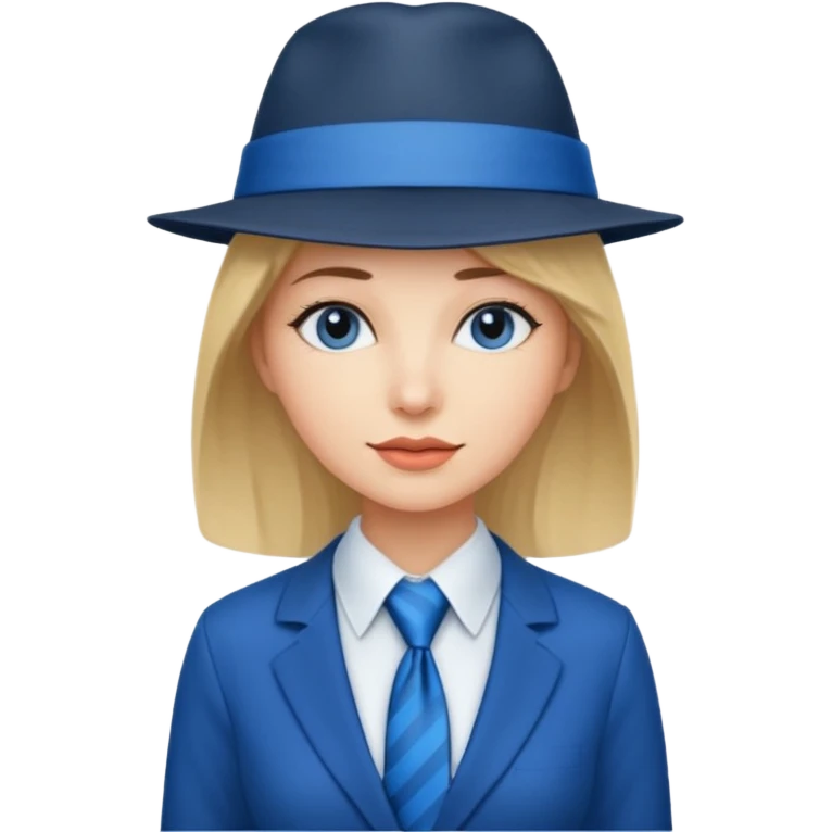 Blue neck tie with hat women emoji