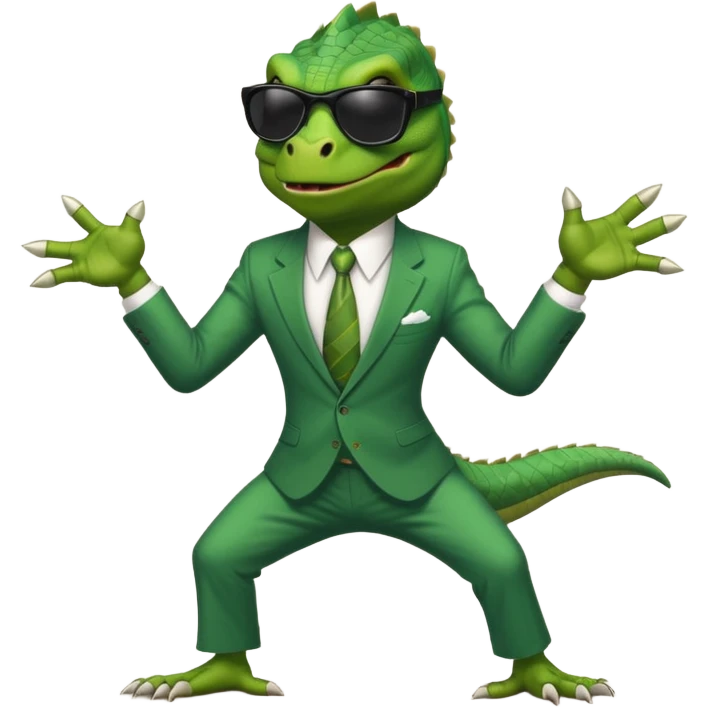 capitalist iguana banker godfather with black sunglasses breakdance scaring emoji