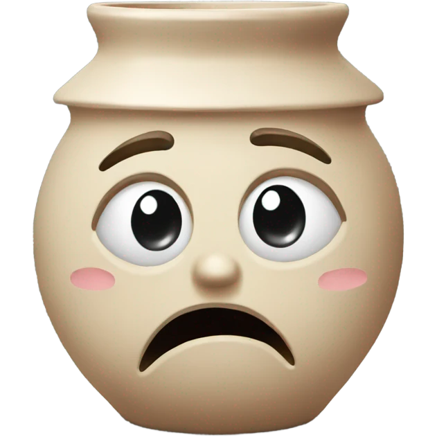 A ceramic pot with a crying face  emoji