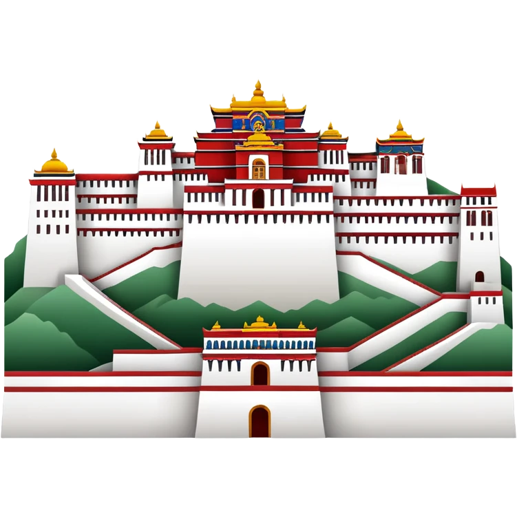 Tibetan Potala Palace Lhasa, simplified emoji style with bold outlines and bright colors, cartoon style white and red palace emoji