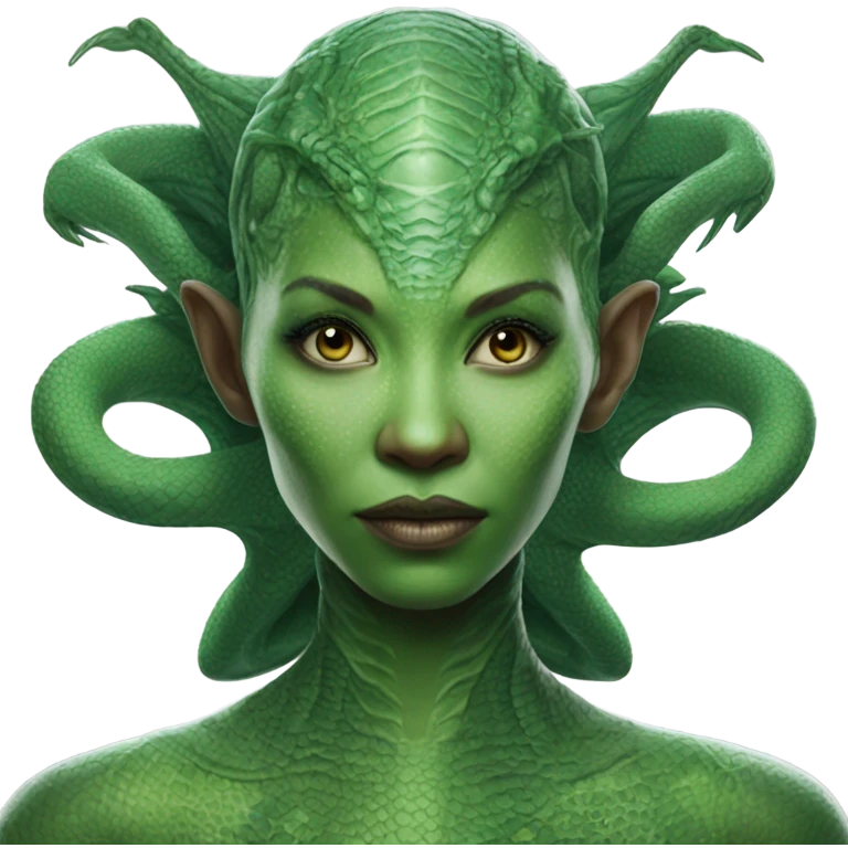 Photo realistic, alien female green,  on white china dragon infinite story emoji