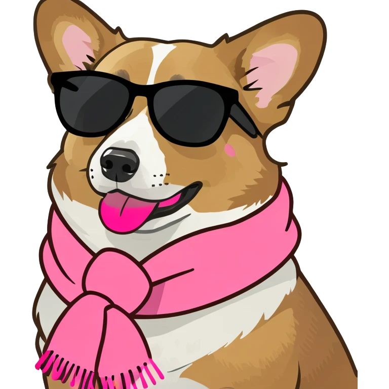Corgi wearing feminine sunglasses with pink scarf emoji