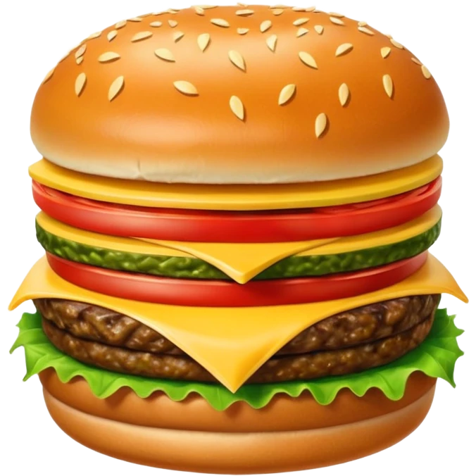 Generar hamburguesa con una sola carne, de pan color café con semillas hemp encima del pan, con carne, tomate, lechuga, queso, piña dentro de ella emoji