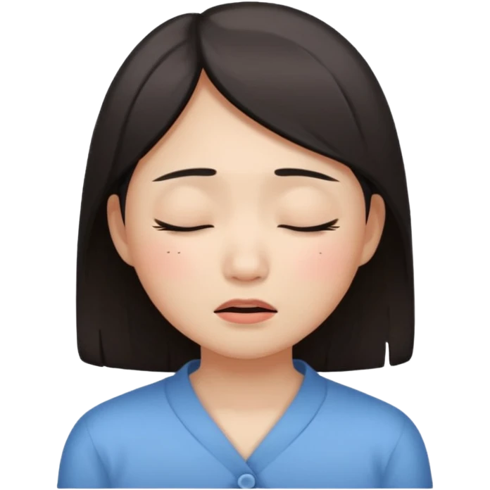 Crying asian girl with clean vibe, closing eyes emoji