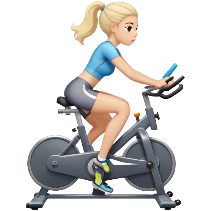 Stationery indoor bike in gym and girl is sweating emoji