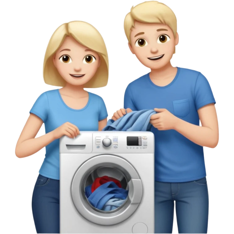 Mother and son putting clothes in the washing machine emoji