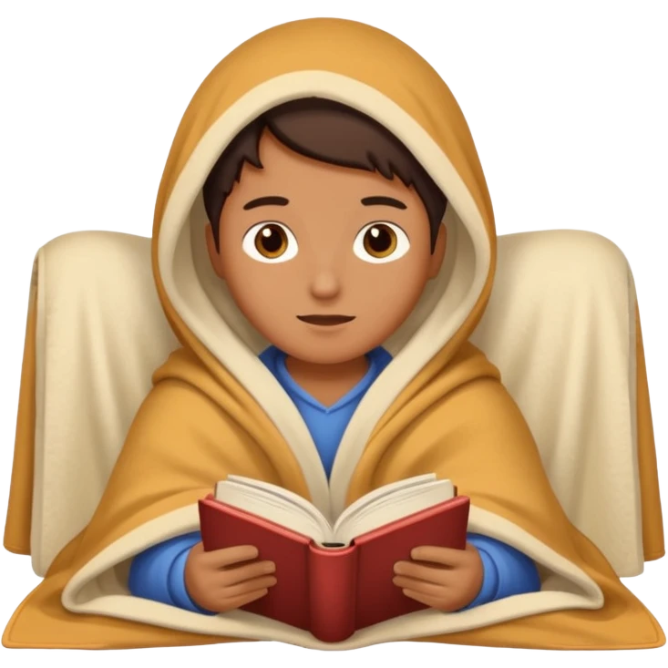 Tatty reading a book under a blanket – cozy and dreamy. emoji