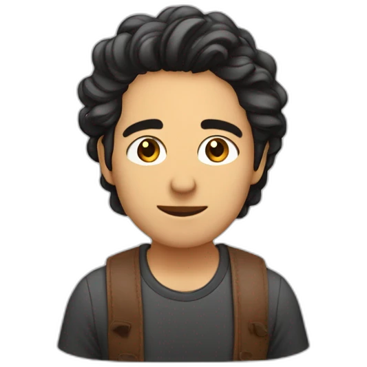 Chico con cabello corto,color ccafe, escribiendo en la computadora  emoji