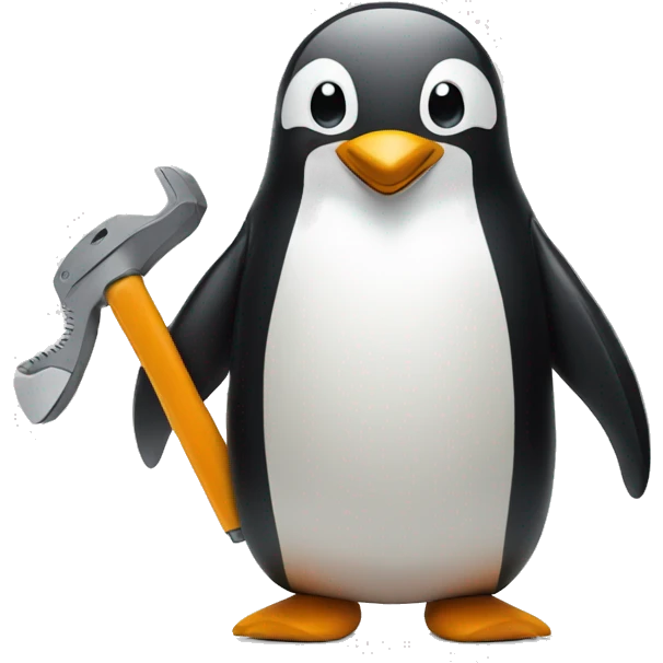 penguin with a huting tool with both arms smiling emoji