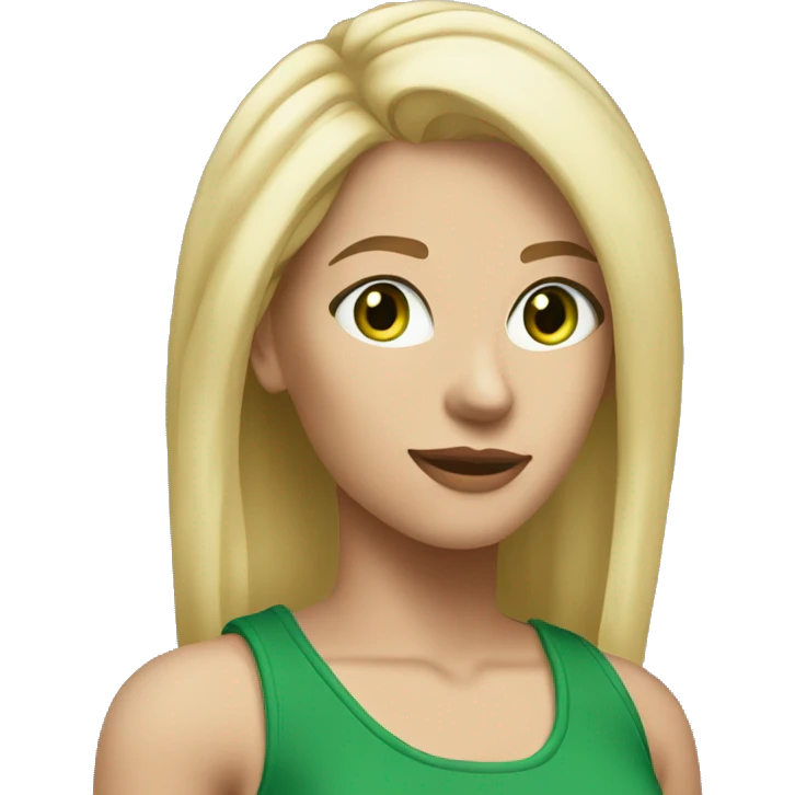 pretty lady tall blonde medium hair sports clothes green eyes cool emoji