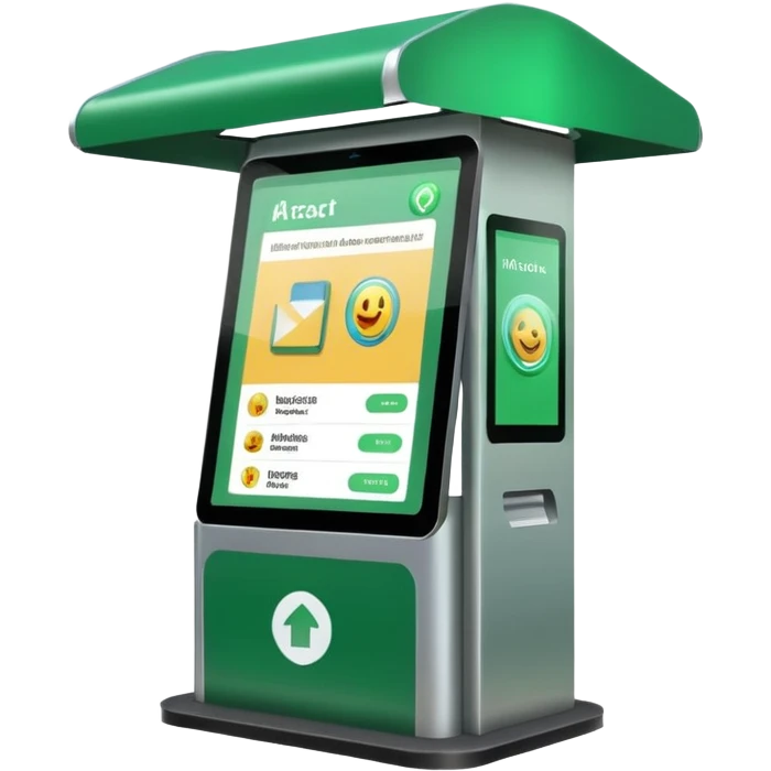 Digital Kiosk + green interface + public info, Street Advertisements. emoji
