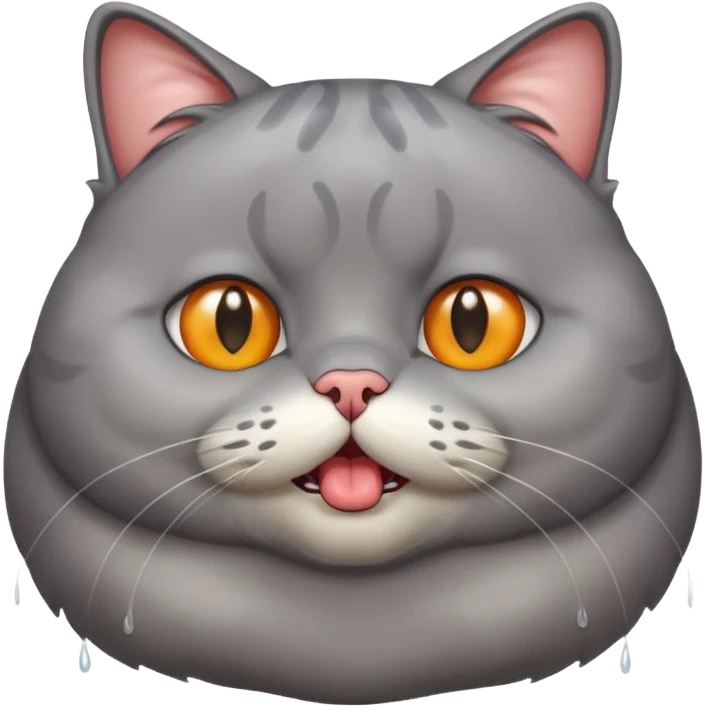 Fat gray cat drooling emoji
