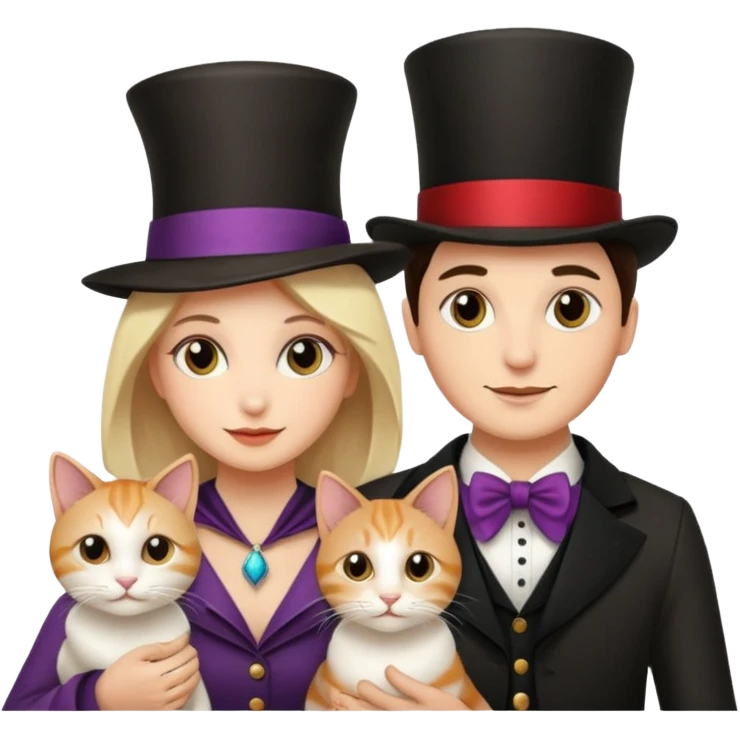 magician couple and their pet cat emoji