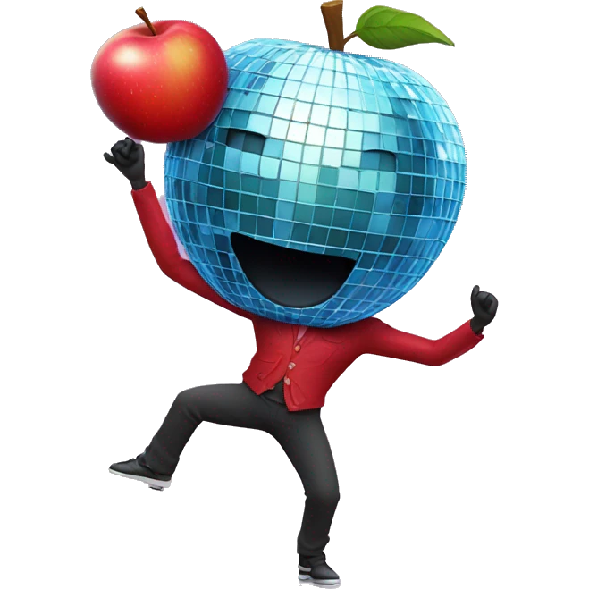 dancing red apple with a disco ball emoji