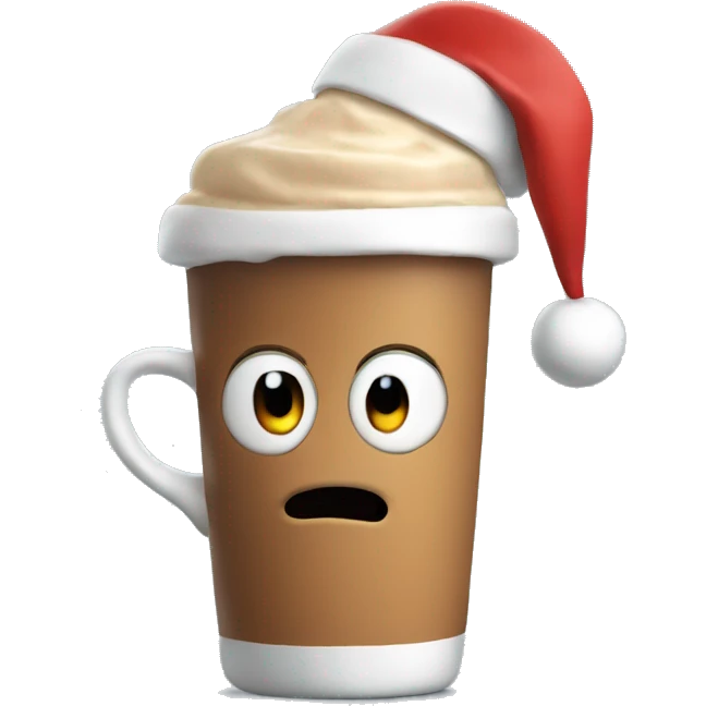 A live peanut wearing a Santa hat and drinking hot chocolate emoji
