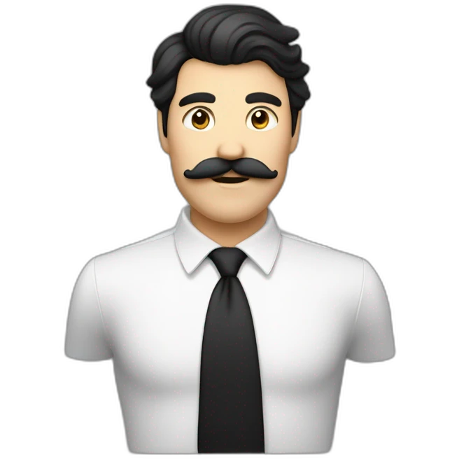 homme blanc  avec une moustache noire de forme carré les cheveux noir lisse plaqué sur le côté emoji