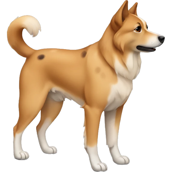 Light brown Eurasian dog standing. His face and back is dark brown spotted emoji