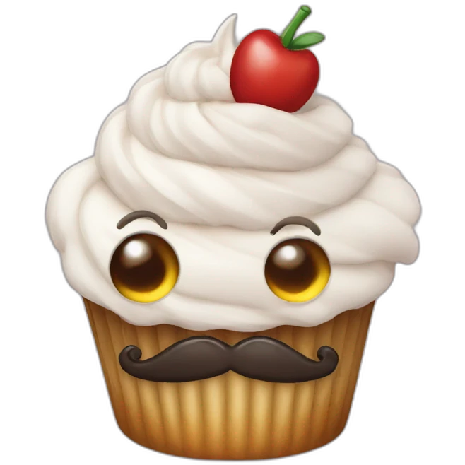 cupcake with eyes and moustached  emoji
