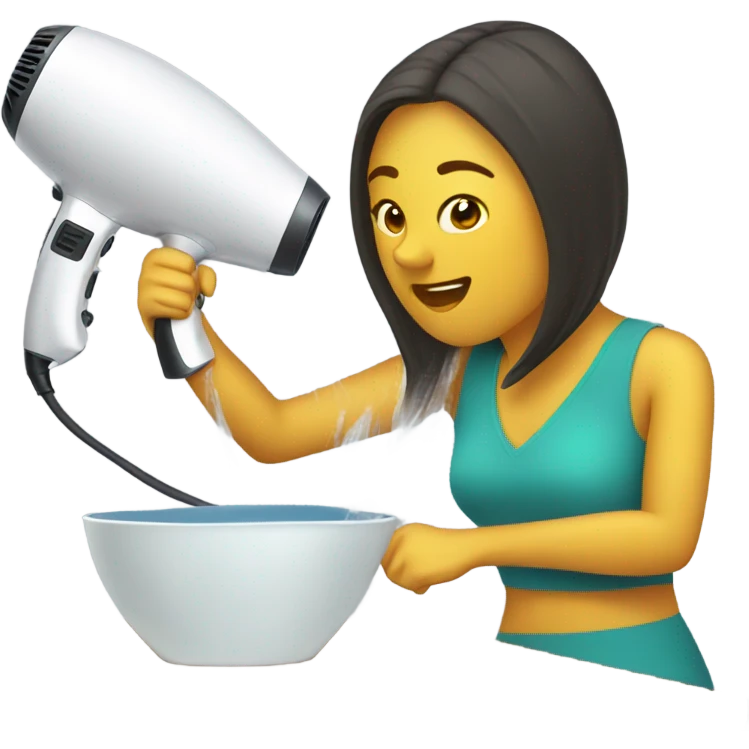 Woman dries wet sail with hair dryer emoji