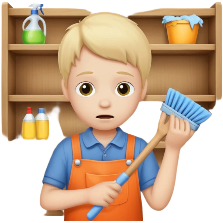 kid anxious cleaning a shelf emoji