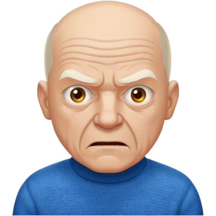 Old man, angry, blue sweater, bald
 emoji