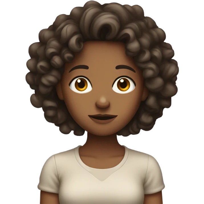 brunette girl with curly hair looking nervous  emoji