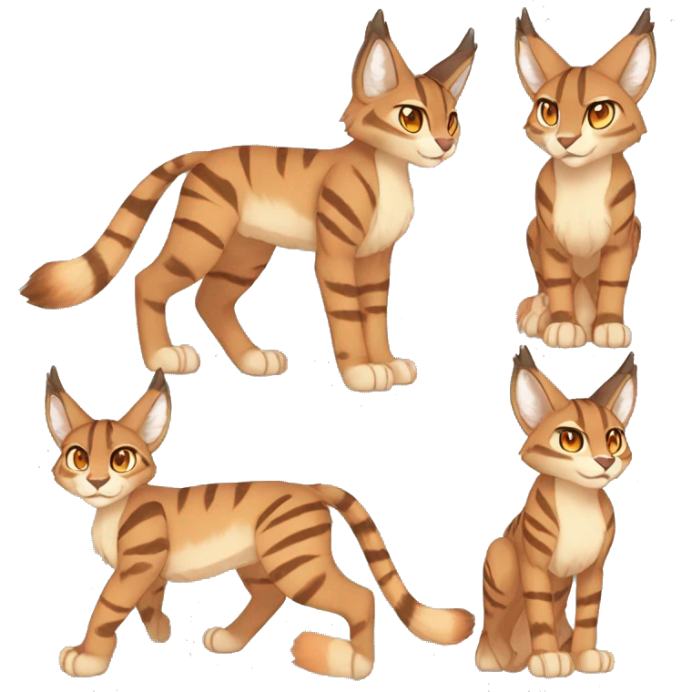 Anthro Beige-Orange-Brown Striped Fur-Sona-Fakemon Lynx-Caracal Full Body emoji
