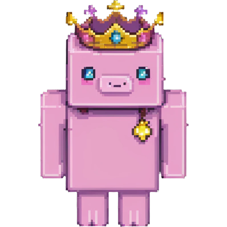 minecraft pig full body pink blocky animal with square head wearing a crown emoji